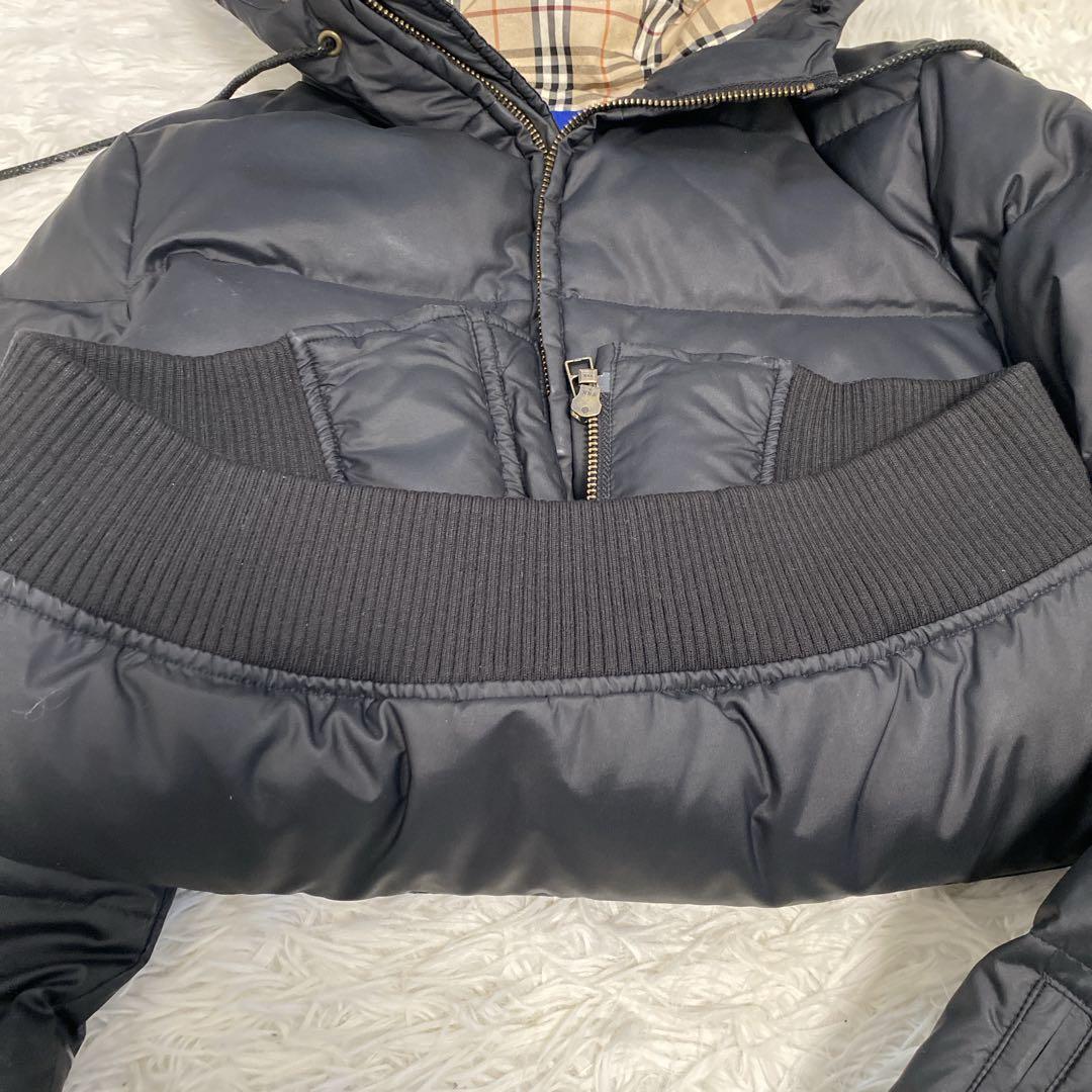 バーバリーブルーレーベル フード付きダウンジャケット ノバチェック 短丈 黒
