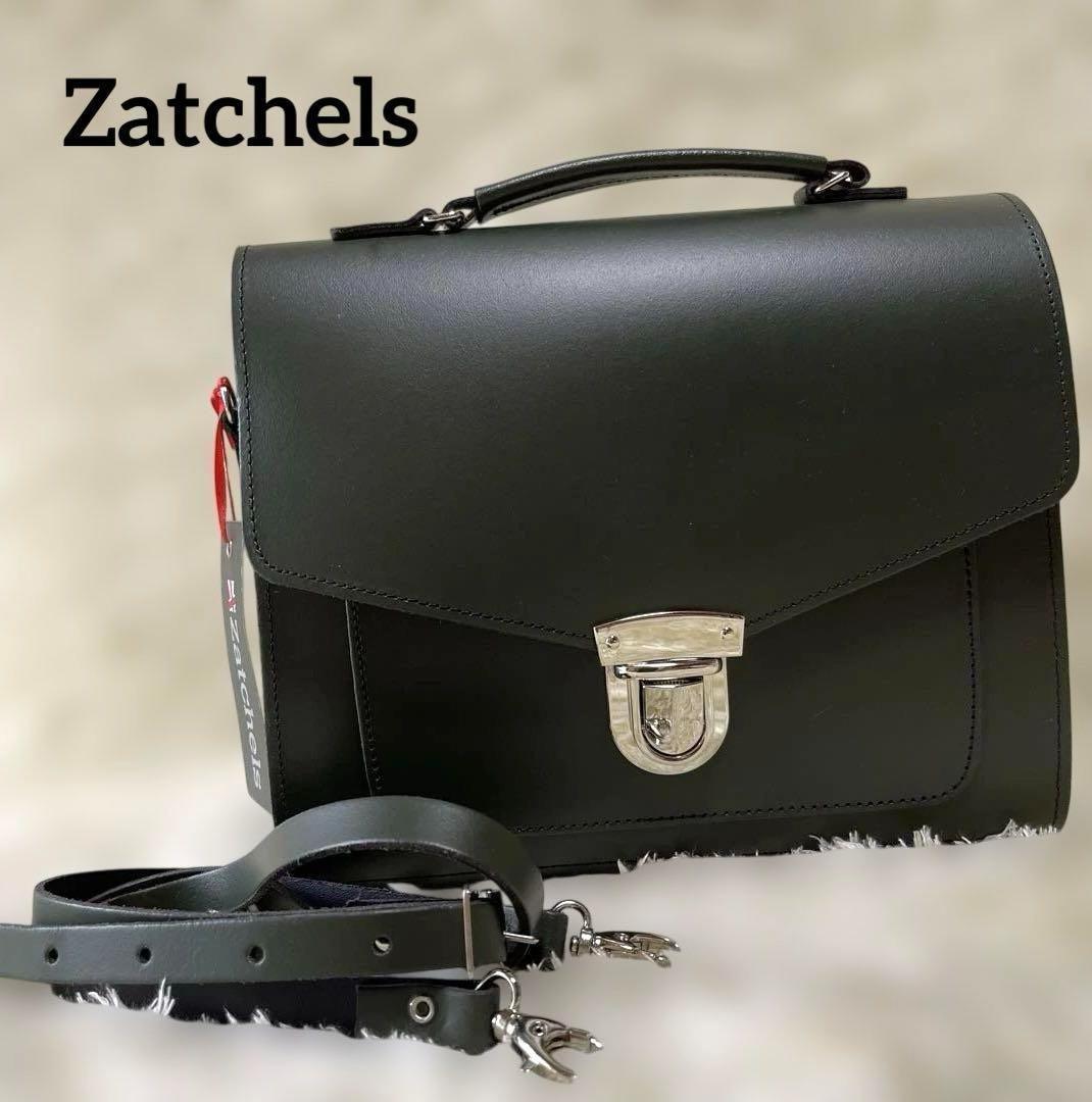 ザッチェルズ 2WAYショルダーハンドバック　英国製レザー　シュガーキューブ