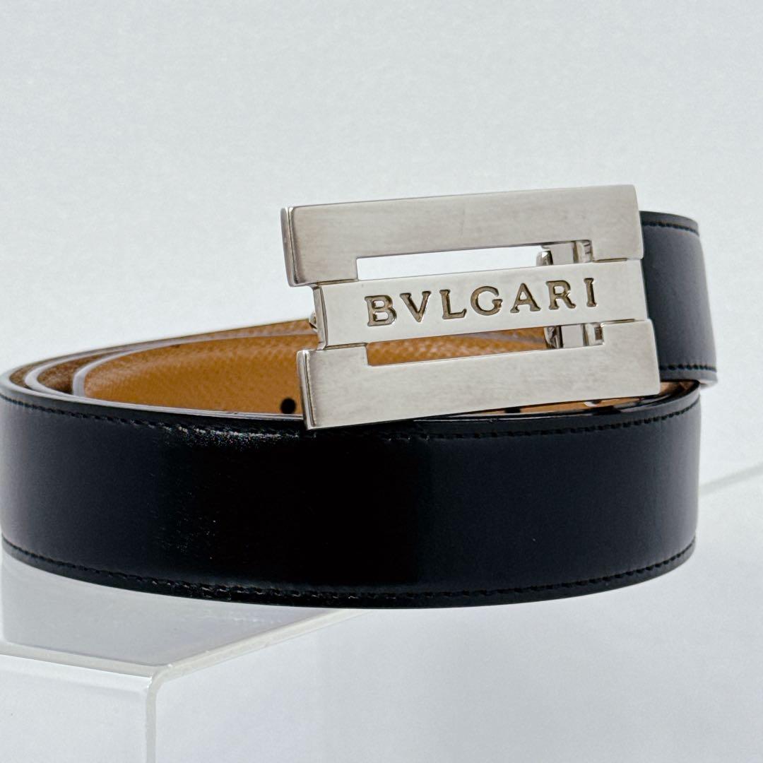 BVLGARI ブルガリ ベルト サフィアーノレザー　シルバーバックルロゴ 美品