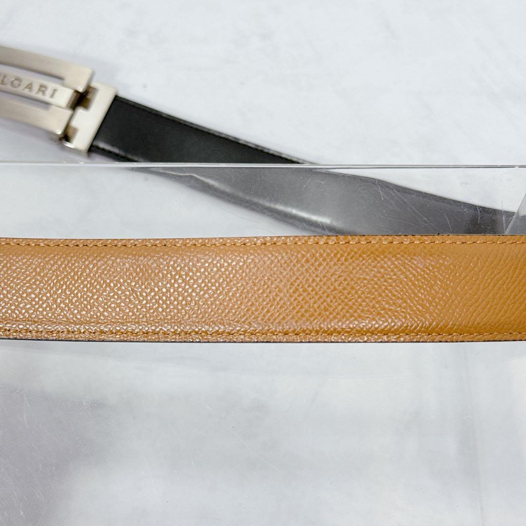 BVLGARI ブルガリ ベルト サフィアーノレザー　シルバーバックルロゴ 美品