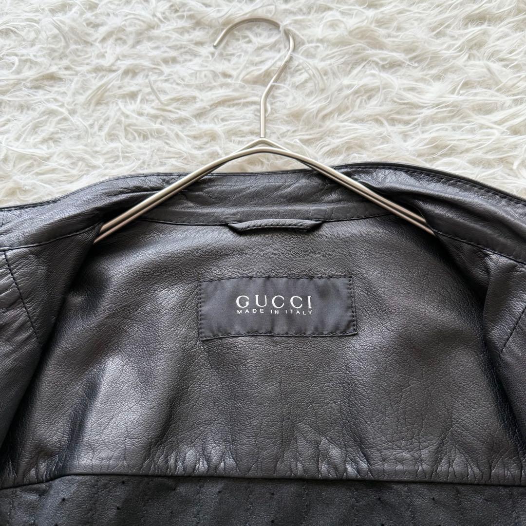 【グッチ】トムフォード期　レザージャケット　黒　48 パンチングレザー