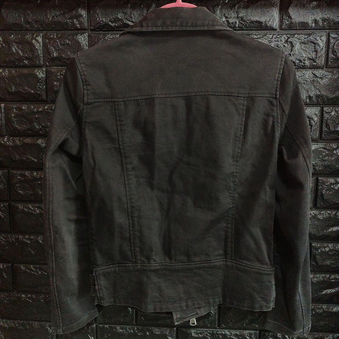 ノーアイディー　黒　ダブルライダースジャケット USED加工　デニム風仕上げ