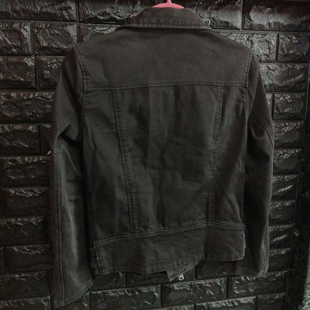 ノーアイディー　黒　ダブルライダースジャケット USED加工　デニム風仕上げ