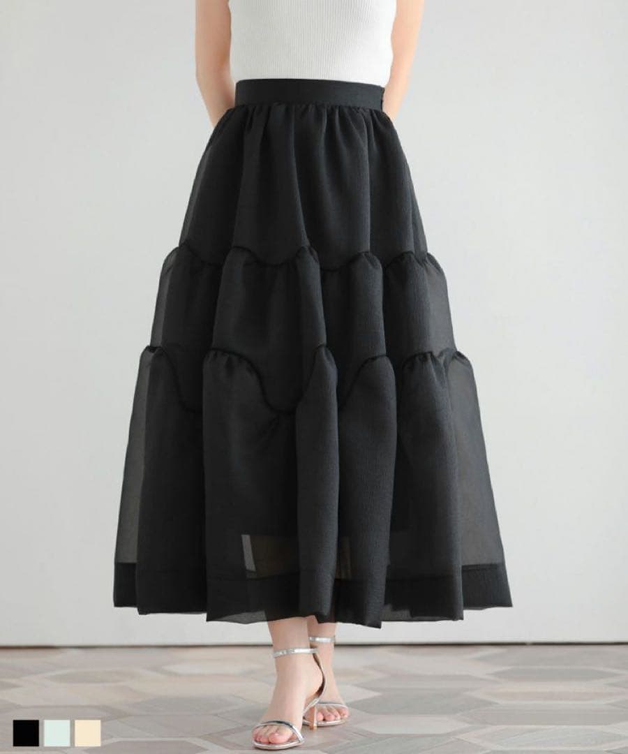 fitmore フィットモア　クリンクルシアーオーガンジーティアードスカート