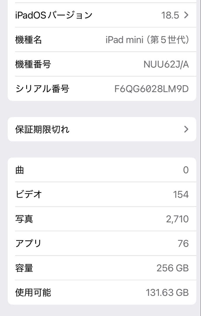 iPad mini 5 256GB Wi-Fi ゴールド バッテリー93%
