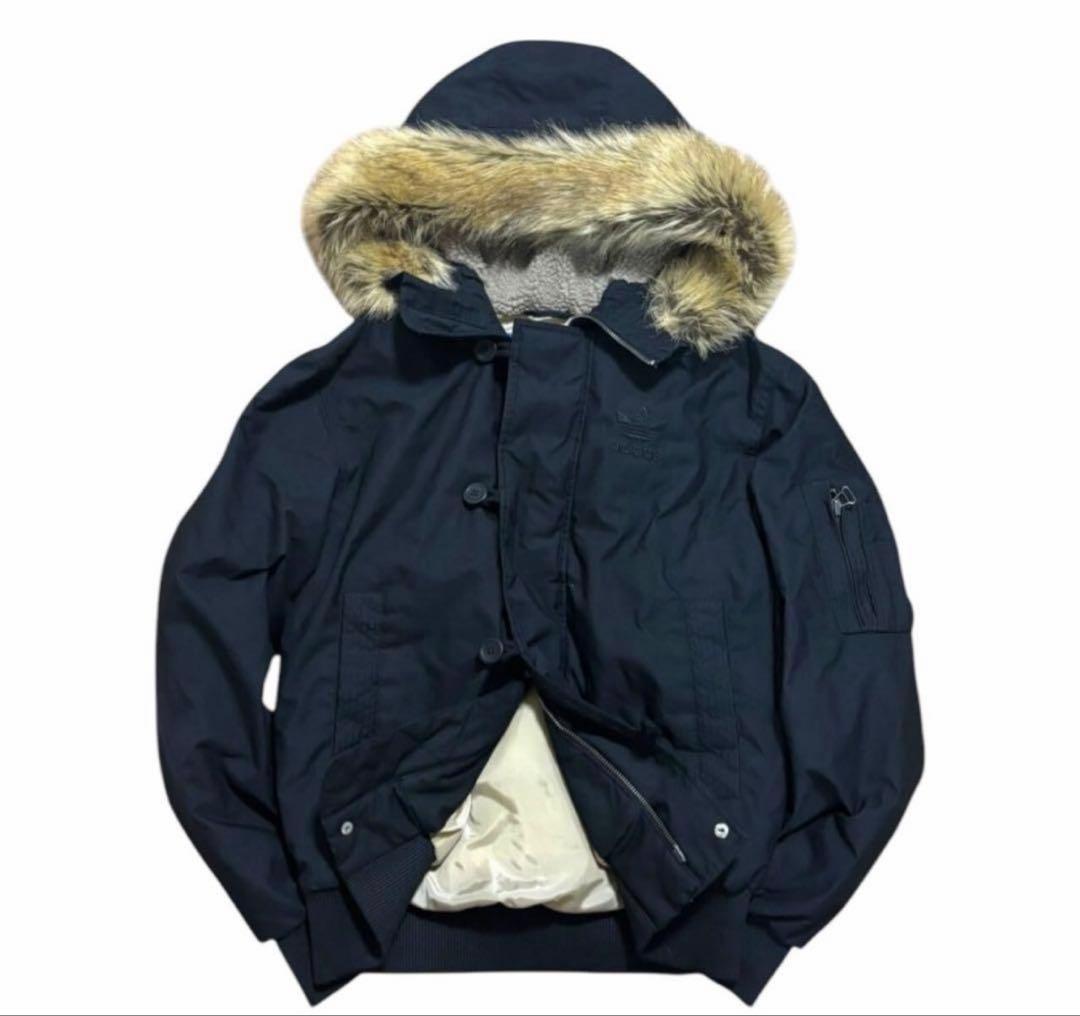 adidas N-2B ボンバージャケット ロゴ 短丈 ファー 黒