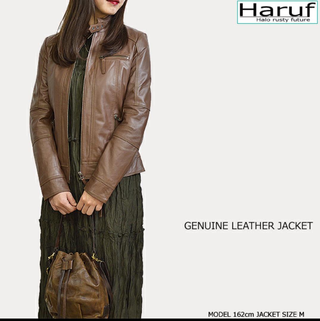 試着のみ Haruf 本革 ラムレザー＊シングルライダースジャケット（L）