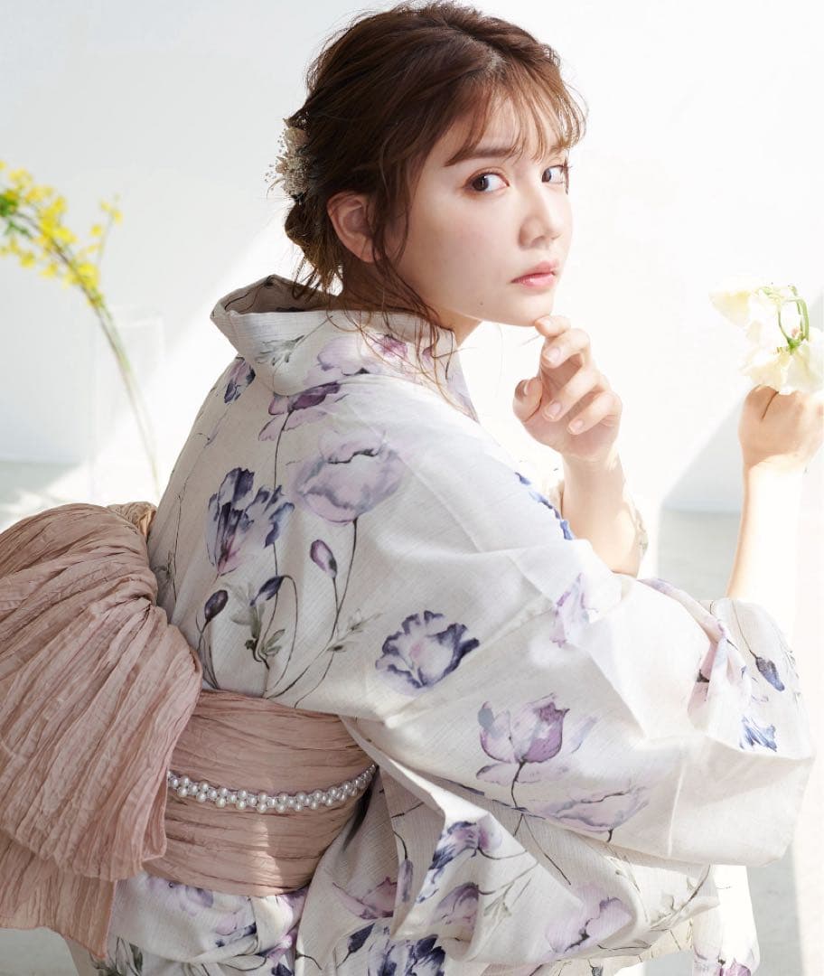 浴衣　dita 涼風の水彩ひなげし　ピンク　くすみカラー