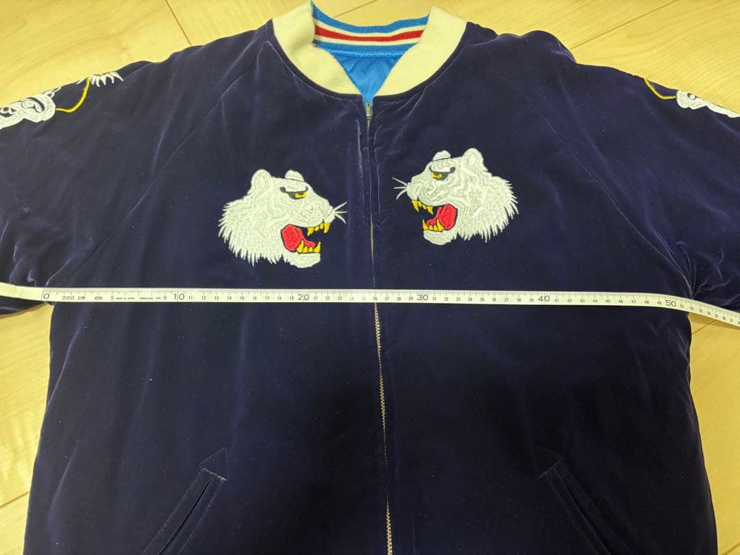 BILLVAN刺繍スカジャン ネイビー 青　別珍　リバーシブル