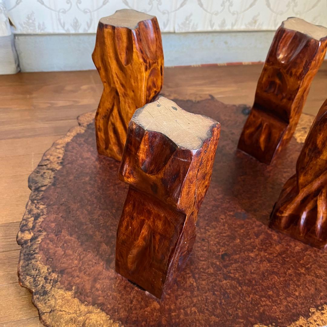 【アンティーク】木製 花梨 一枚板 座卓 飾り台 ちゃぶ台 銘木 古道具 花台