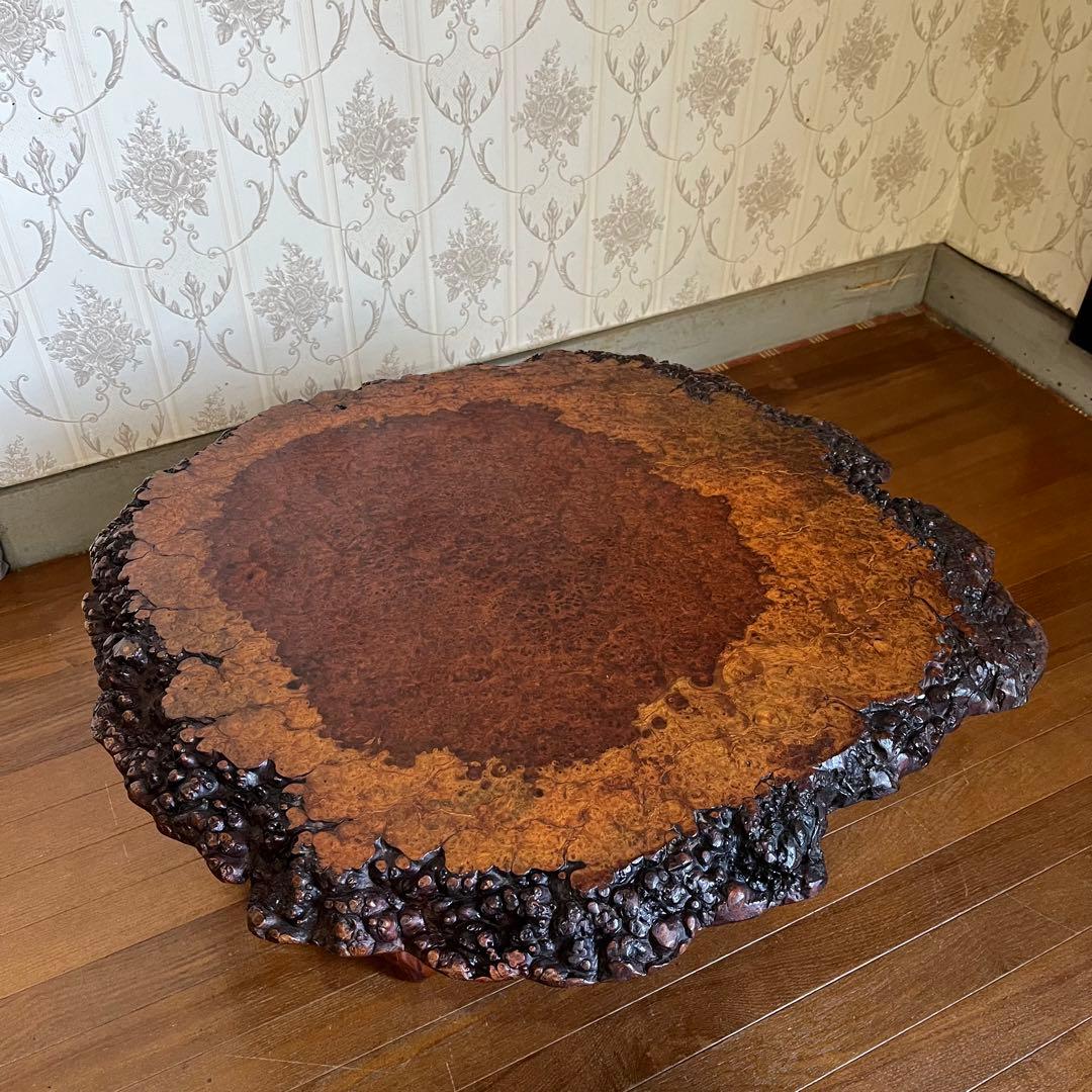 【アンティーク】木製 花梨 一枚板 座卓 飾り台 ちゃぶ台 銘木 古道具 花台