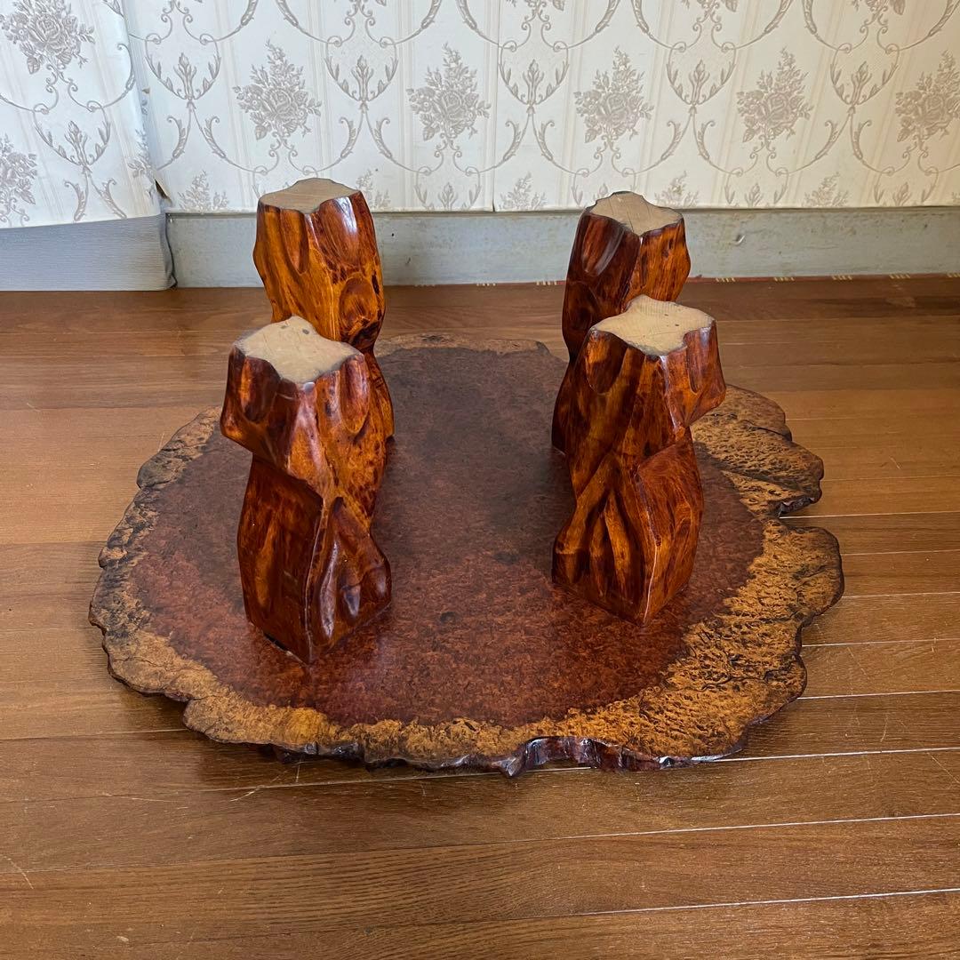 【アンティーク】木製 花梨 一枚板 座卓 飾り台 ちゃぶ台 銘木 古道具 花台