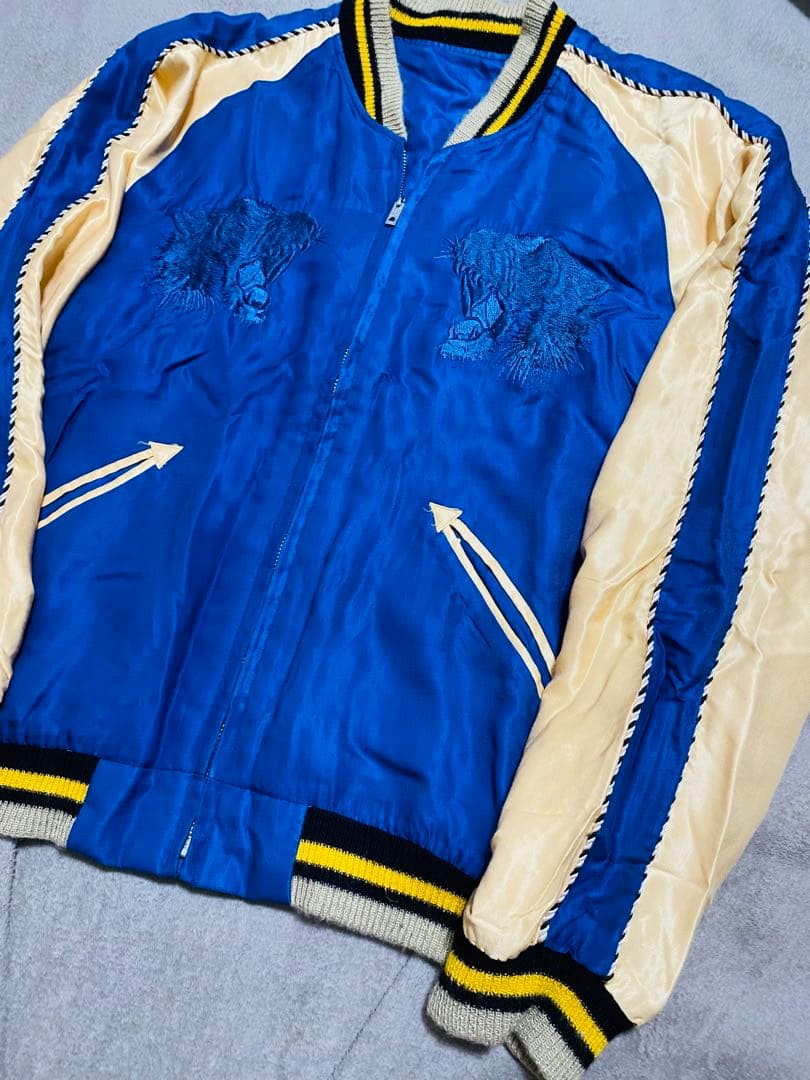 BEAMS 虎 東洋テーラー 2面用 スカジャン unisex レーヨン ブルー