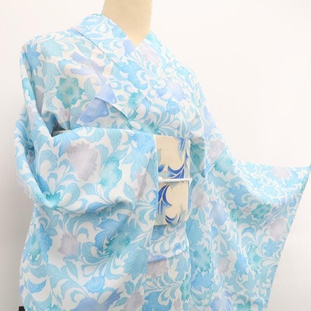 新品 撫松庵 型染金魚 セオアルファ 洗える夏着物 仕付け糸付 浴衣 6210