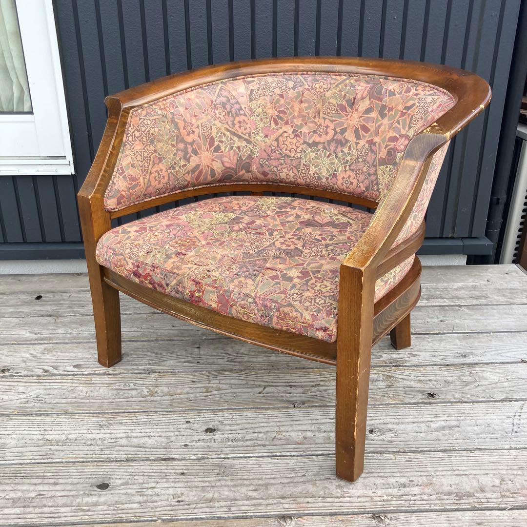 カリモク 花柄 木製アームチェア ダイニングチェア 1人がけソファー 木製椅子