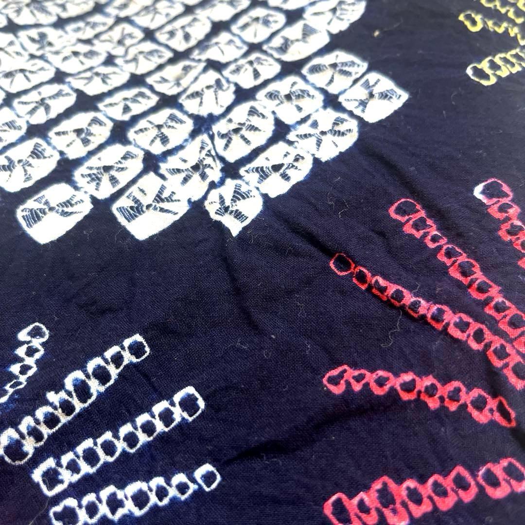 有松鳴海絞り 手蜘蛛しぼり浴衣 濃紺×白地 菊繋ぎ 一部しつけ付き 美品