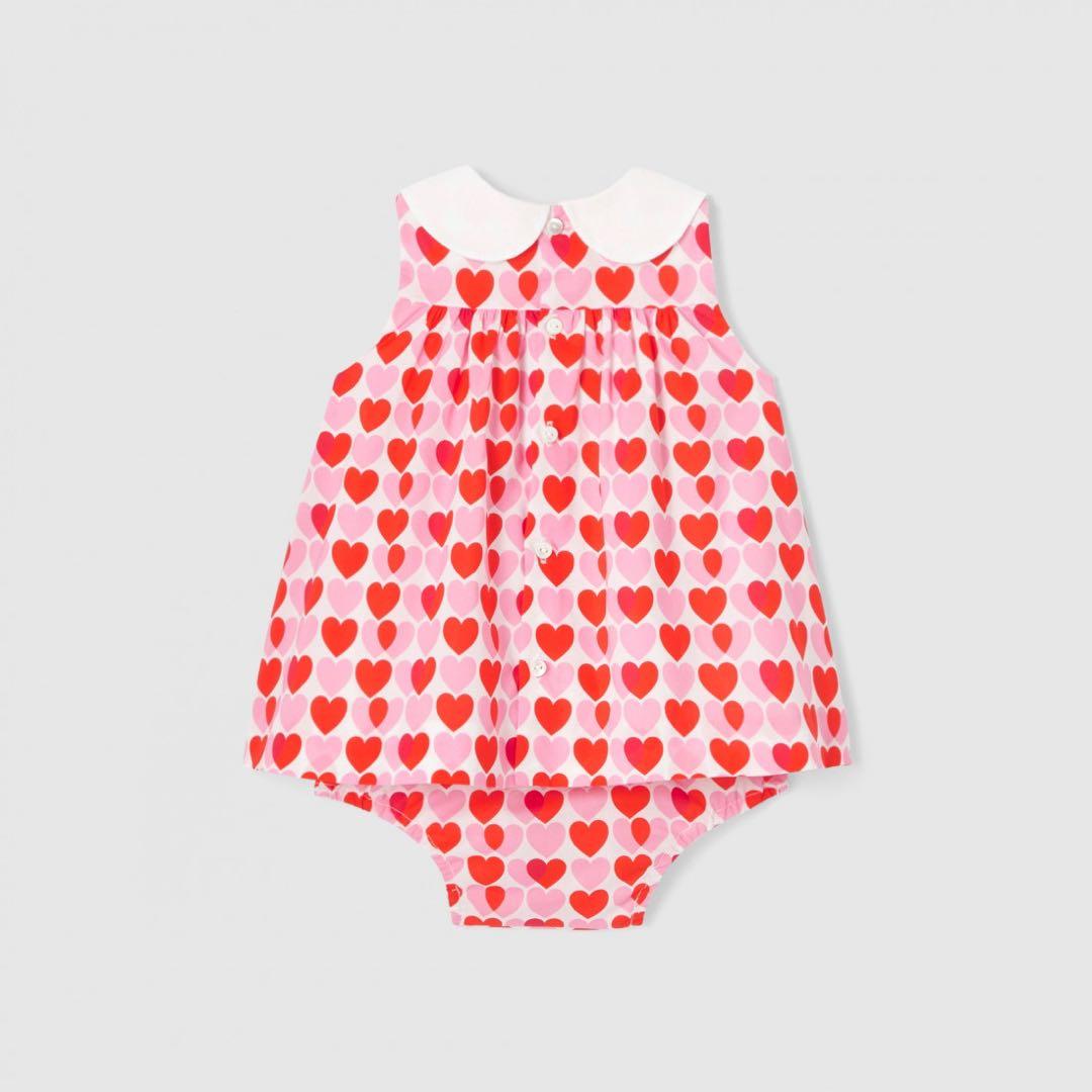 【amao】jacadi 衿付きワンピース　ハート柄　セットアップ　18m