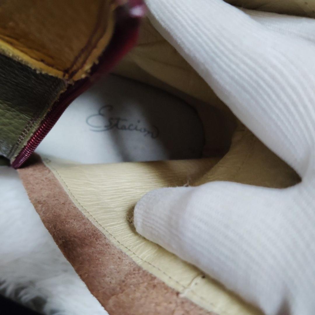 エスタシオン レザーサイドジップブーツ最終価格 L 24〜24.5 花モチーフ