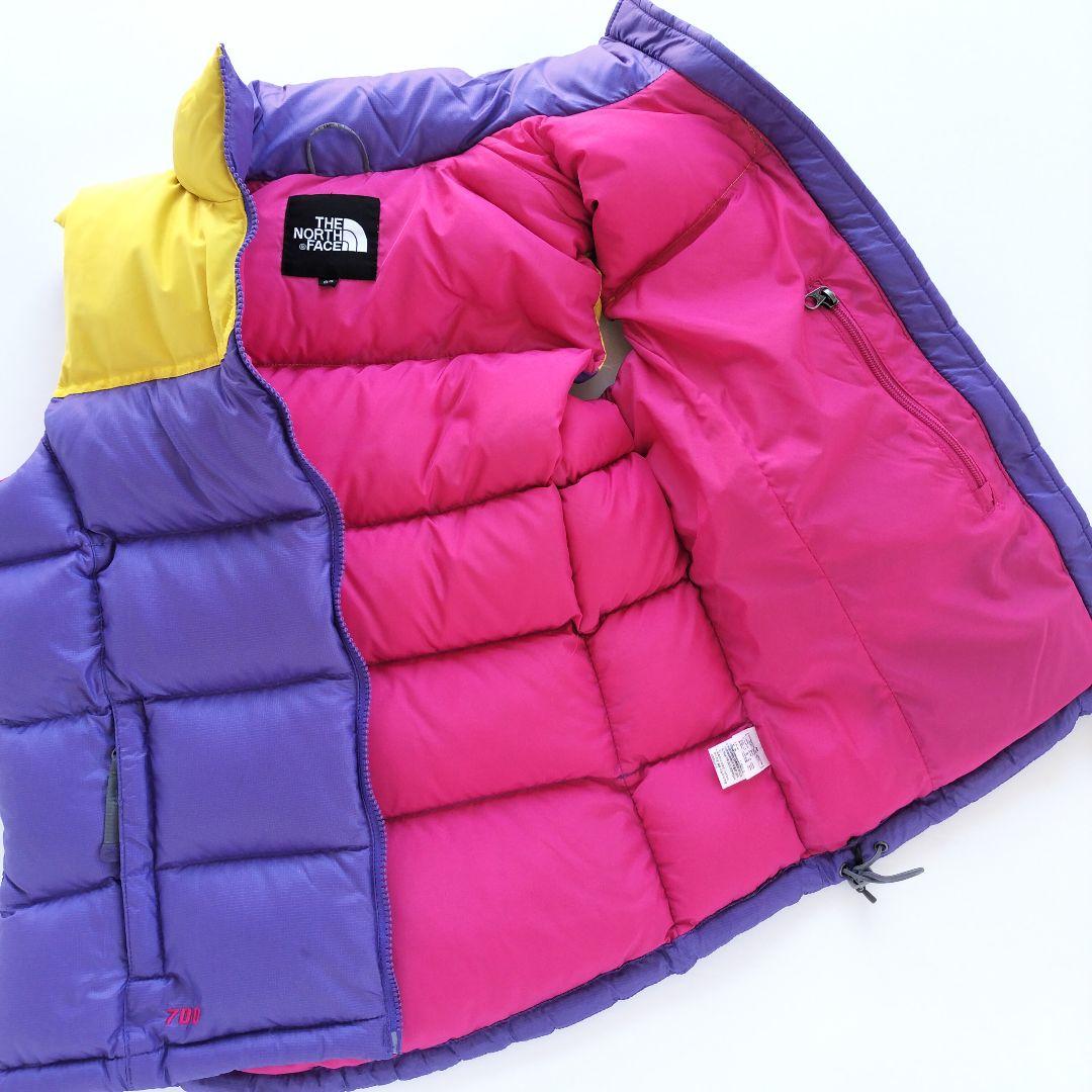 ノースフェイス ヌプシ ダウンベスト 700フィル パープル イエロー【Ｍ】