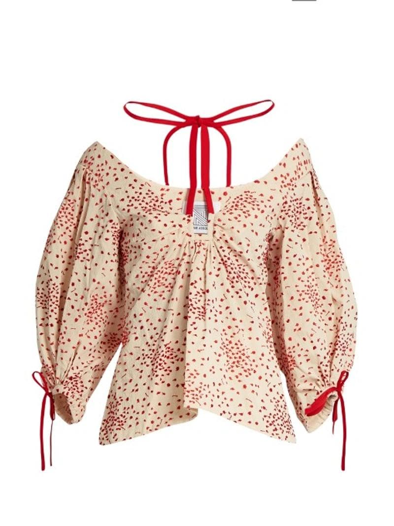 ロージー・アスーリン オフショルダー刺繍コットン混トップスインクリーム