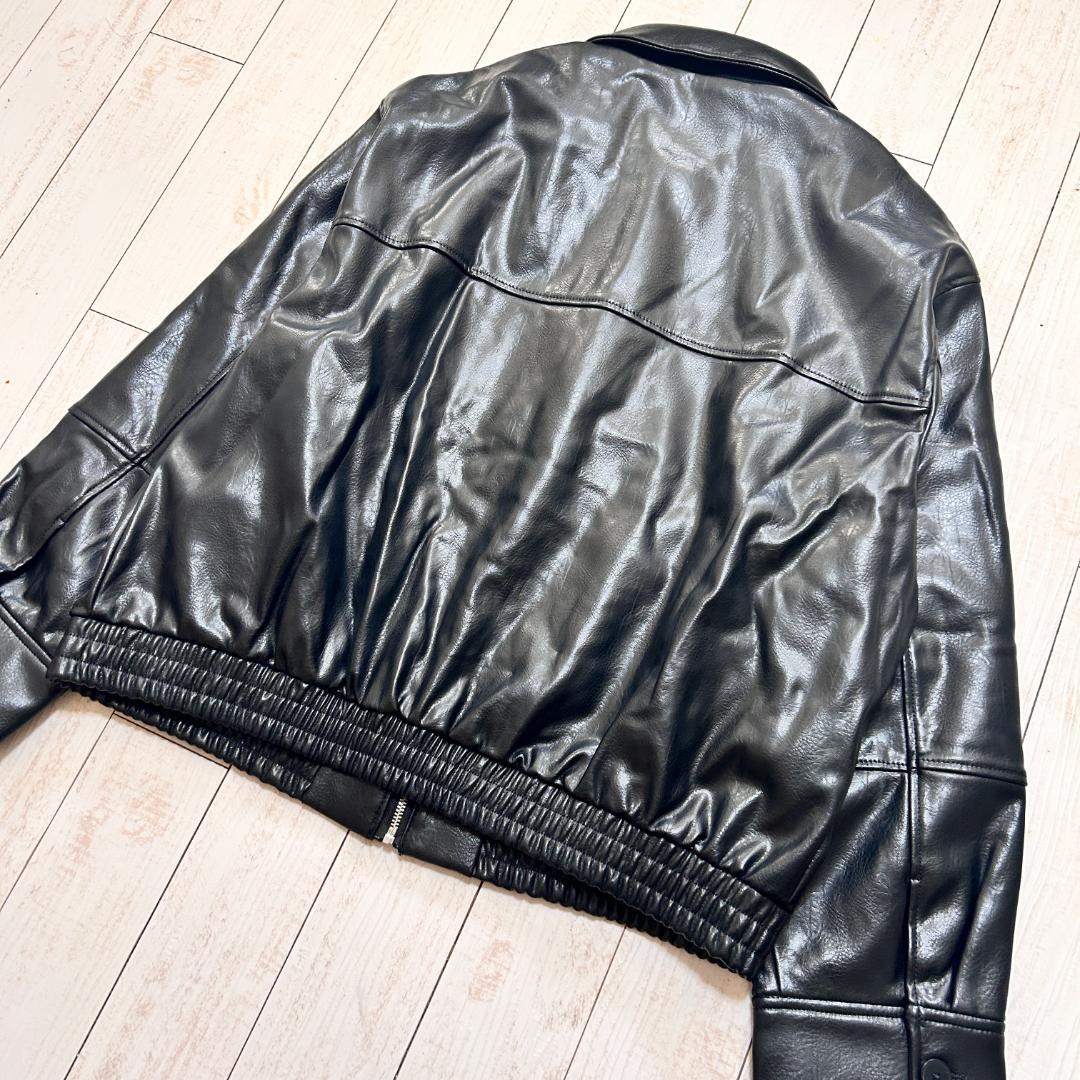 未使用品 ZARA ザラ フェイクレザー ボンバージャケット ブラック Lサイズ