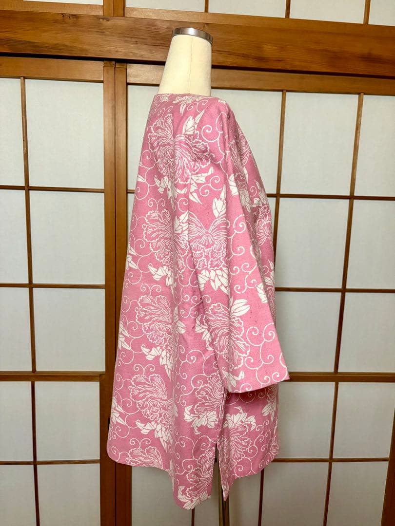 【未使用】坂東京子 和柄 フリーサイズ 柄 ピンクジャケット 半袖