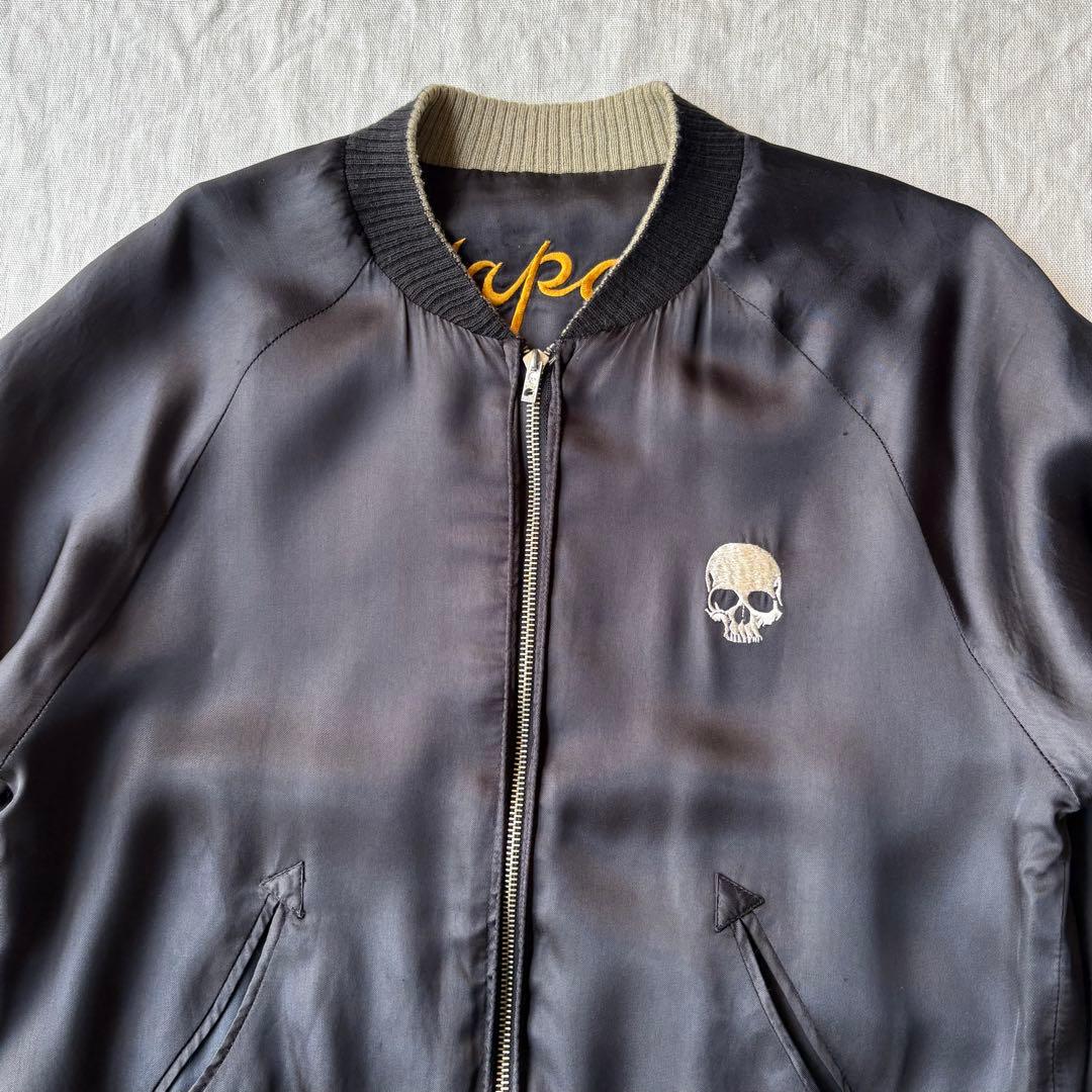 SKULL WORKS スカル 骸骨 龍 刺繍 スカジャン ブラック レーヨン
