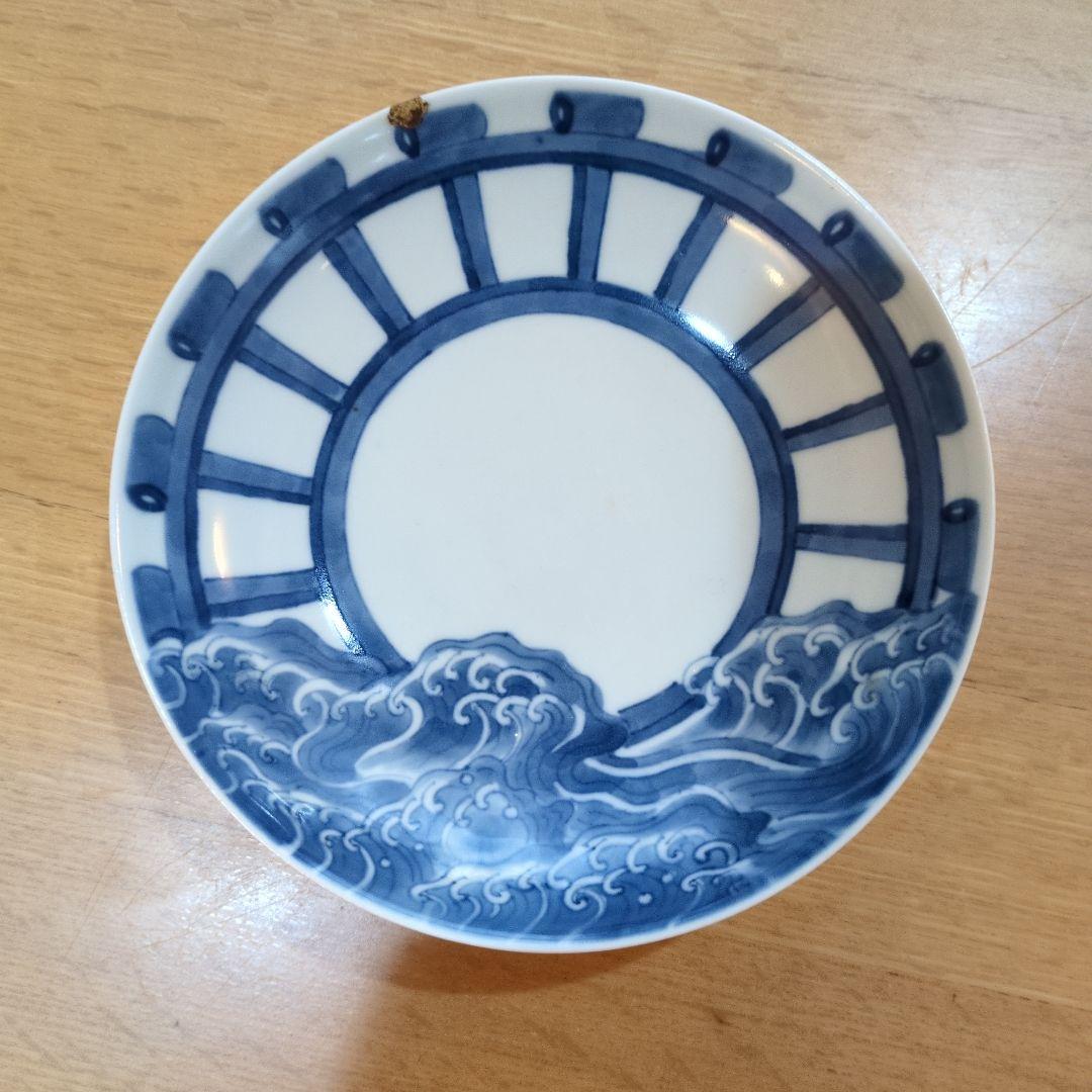 藍鍋島　水車文　金継ぎあり