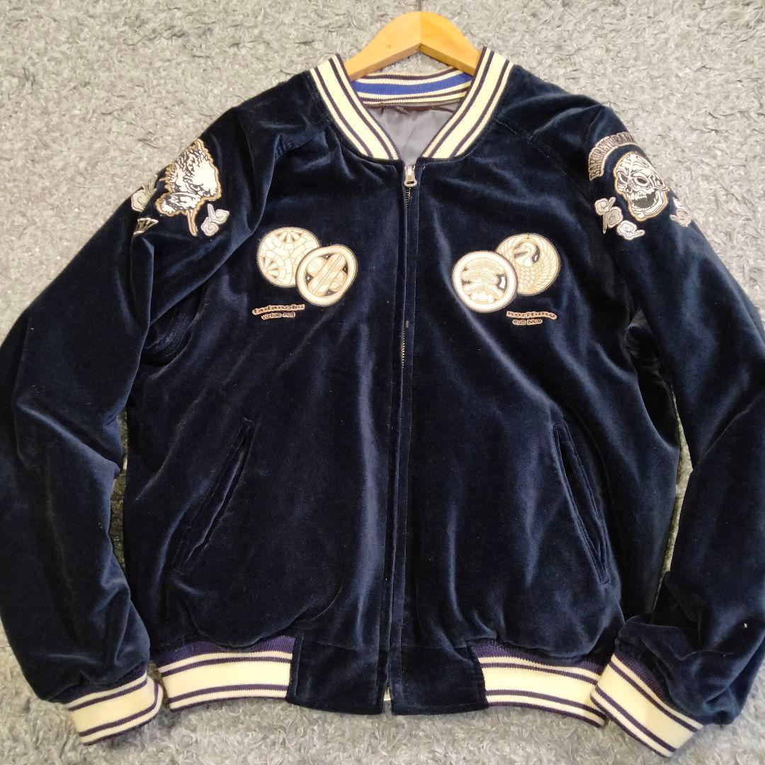 【希少】爆裂爛漫娘 スカジャン 別珍 リバーシブル 歌舞伎 家紋 スカル 40