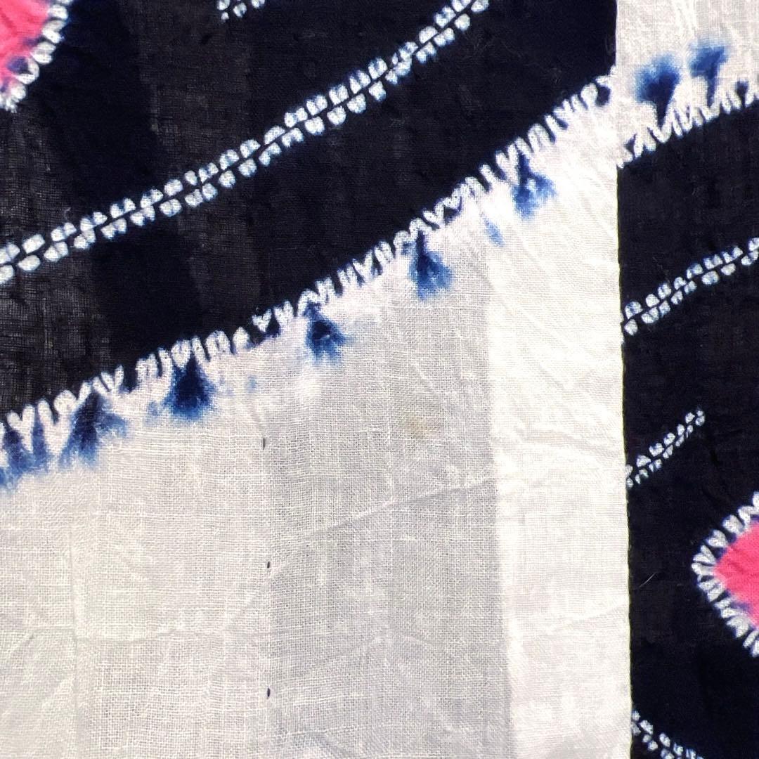 浴衣　有松鳴海絞り　藍染　楓　流水　ネイビー　ピンク　着物　035a d