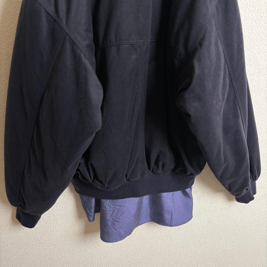 ネクタイシャツスイングトップ　スエード　シルク　ボタニカル　合成皮革切替古着