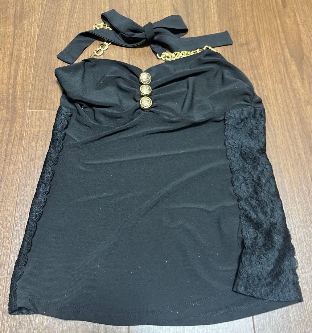 d.i.a. ブラックキャミソール レースサイド ボタン付き ラメ