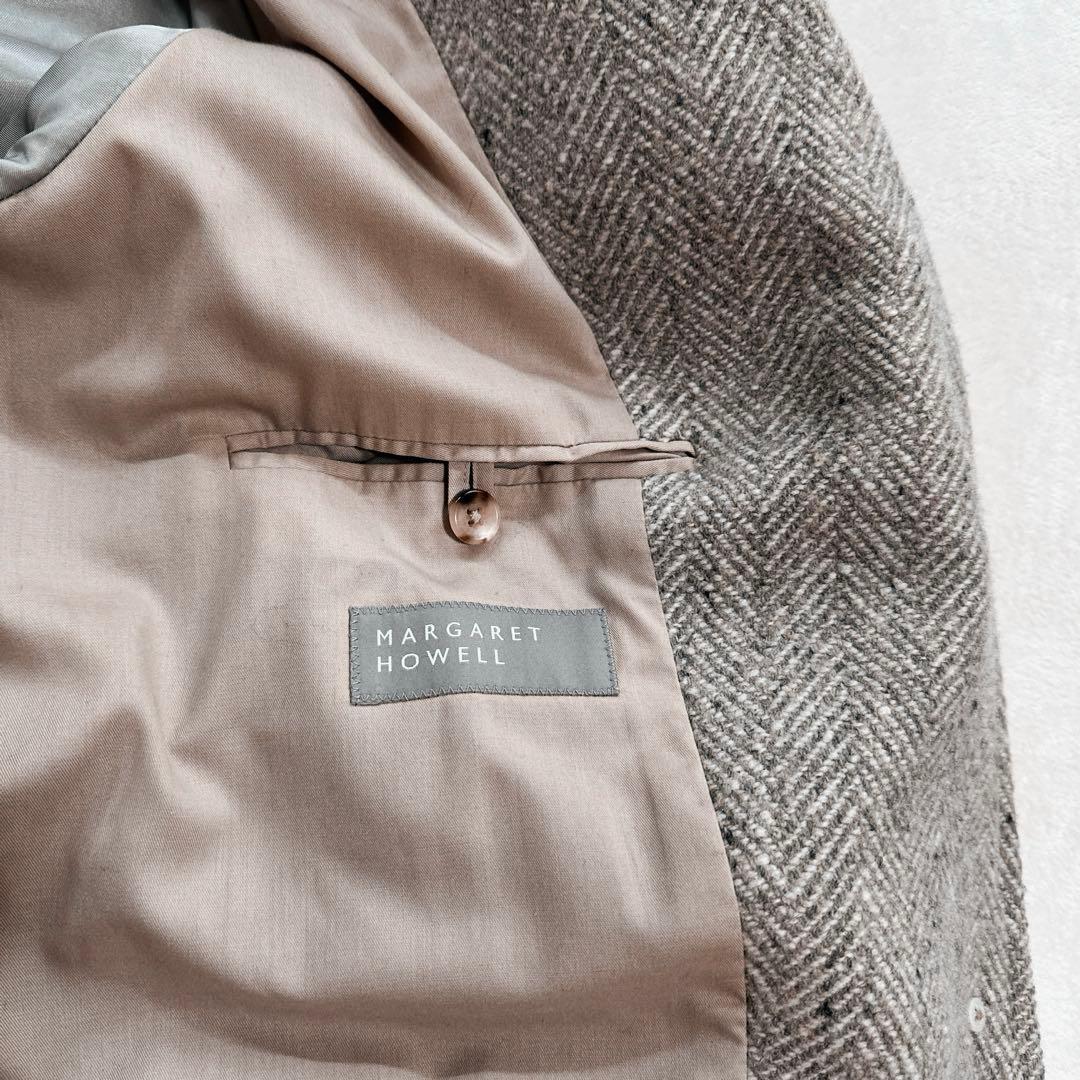 近年 マーガレットハウエル ネップヘリンボーン ツイード ラグランコート ロング