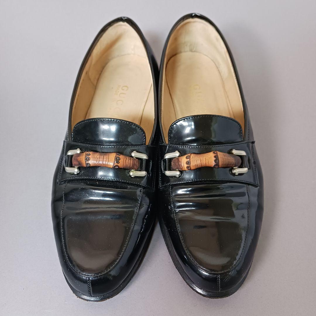 689/良品/GUCCI グッチ/ローファー/ブラック/エナメル/バンブービット
