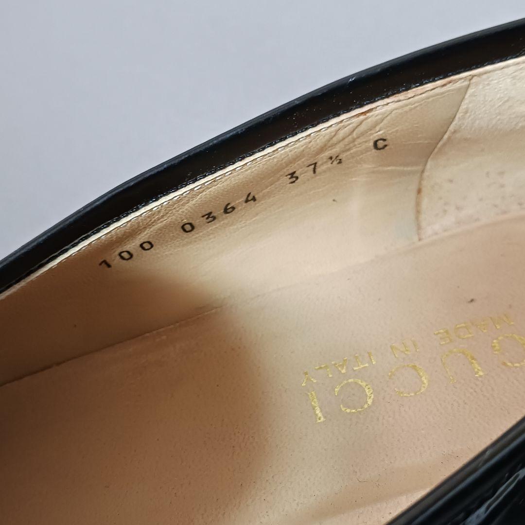 689/良品/GUCCI グッチ/ローファー/ブラック/エナメル/バンブービット