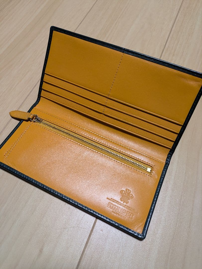 ETTINGER レザー長財布 グリーン×イエロー