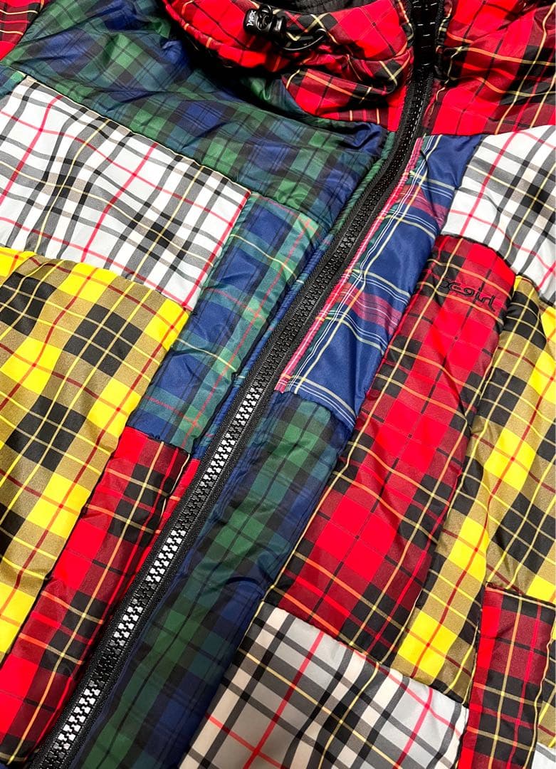 X-girl クレイジータータンチェックダウンジャケット 大きいサイズ 個性的