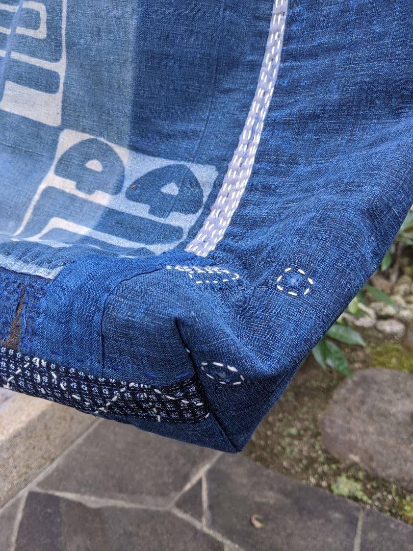 古布リメイクバッグ／襤褸／藍染／刺し子／大きめバッグ／パッチワーク／ショルダー