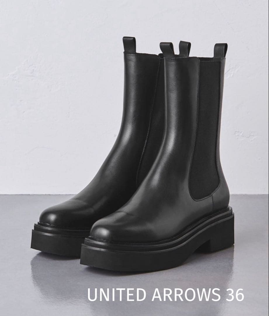 UNITED ARROWS ハーフサイドゴアブーツ 36 黒 美品 レザー
