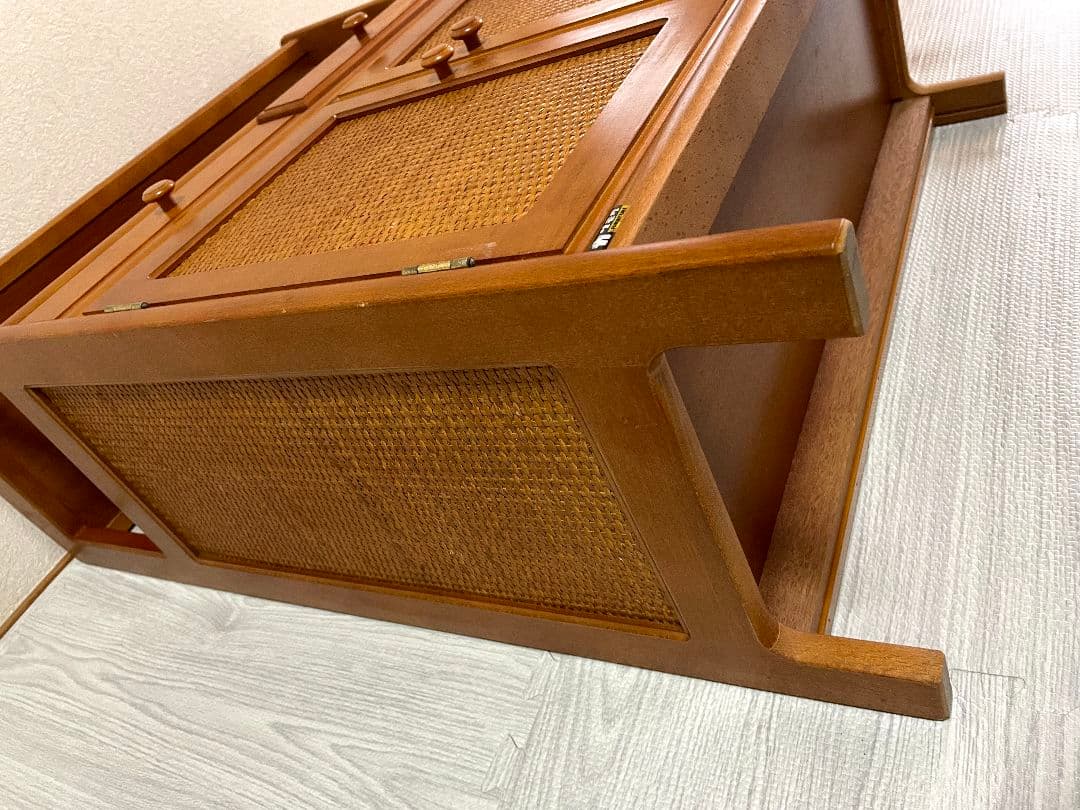 オールドカリモク　ラタン　電話台　FAX台　キャビネット