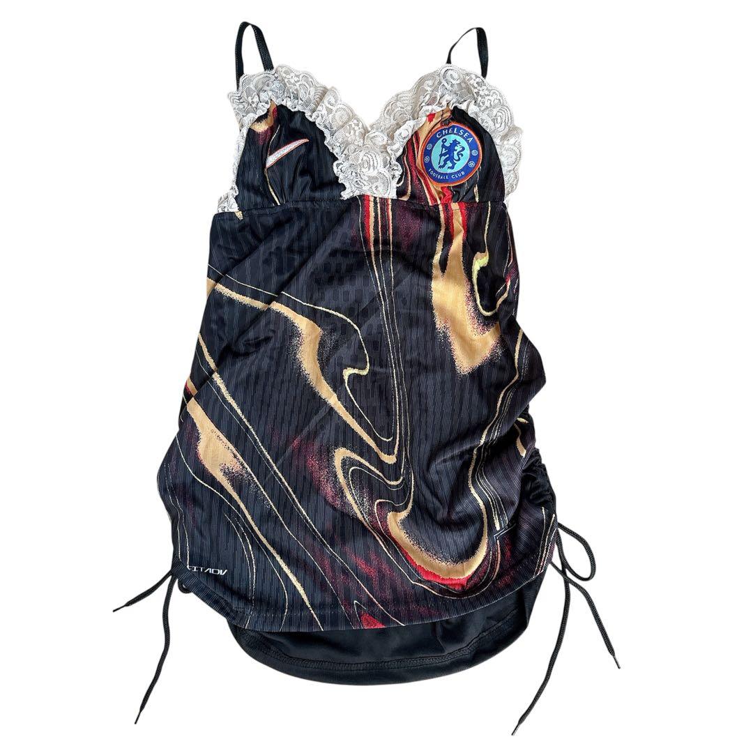 平成ギャル y2k リメイク古着 キャミソール ブラック ゴールド マーブル