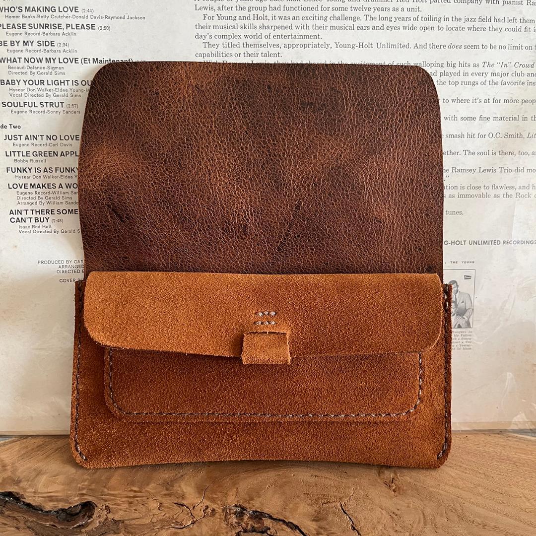 kudu革長財布 スエード ケース付き ２点セット キャメルカラー 一点物