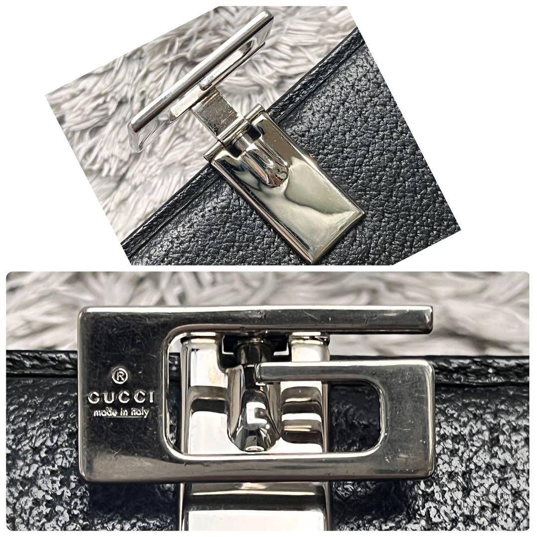 GUCCI 長財布　ロゴフラップ　シルバー金具　本革　メンズ　ブラック