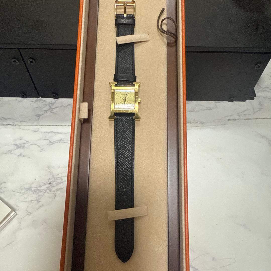 HERMES アナログ時計 ブラックレザー