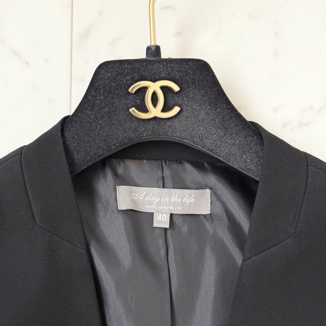 人気❤️ユナイテッドアローズ　パンツスーツ　ノーカラージャケット　ブラック　L