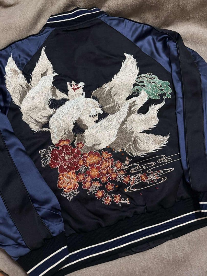 未使用 SKAJAN キツネ 桜 限定 スカジャン unisex 美品 navy