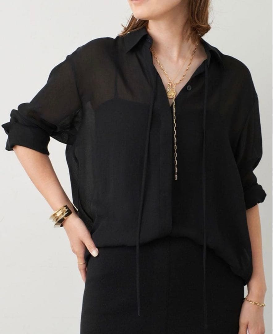 美品 muse de deuxieme classe トリアセシフォンシャツ 黒