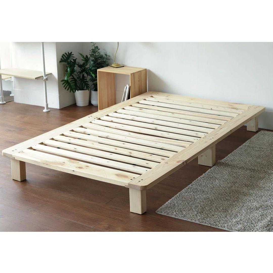 DEWEL シングル/セミダブル ベッドフレーム2つセット 無垢材 組立