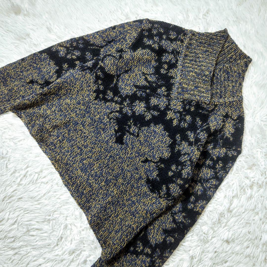 エトロ　ニット　ジャガード織り　変形ハイネック　羊毛　イタリア製　アート柄　44