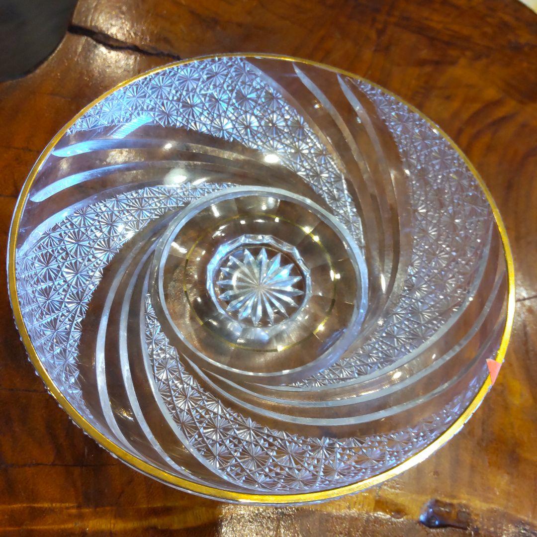 須田秀石　茶懐石用　江戸切子　金彩外蓋葉物碗揃　六客セット